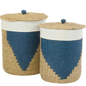 Set Of 2 Basket + Lid Paper Natural