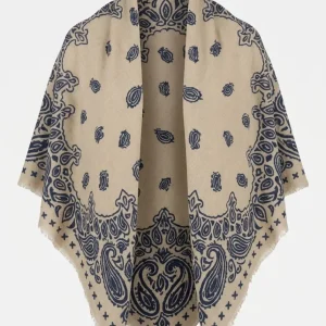 Mouleta Cashmere skjerf Blå mønstet og beige bunn