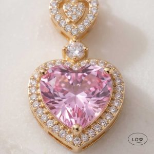 Amora Rhinestone Heart Necklace Pink