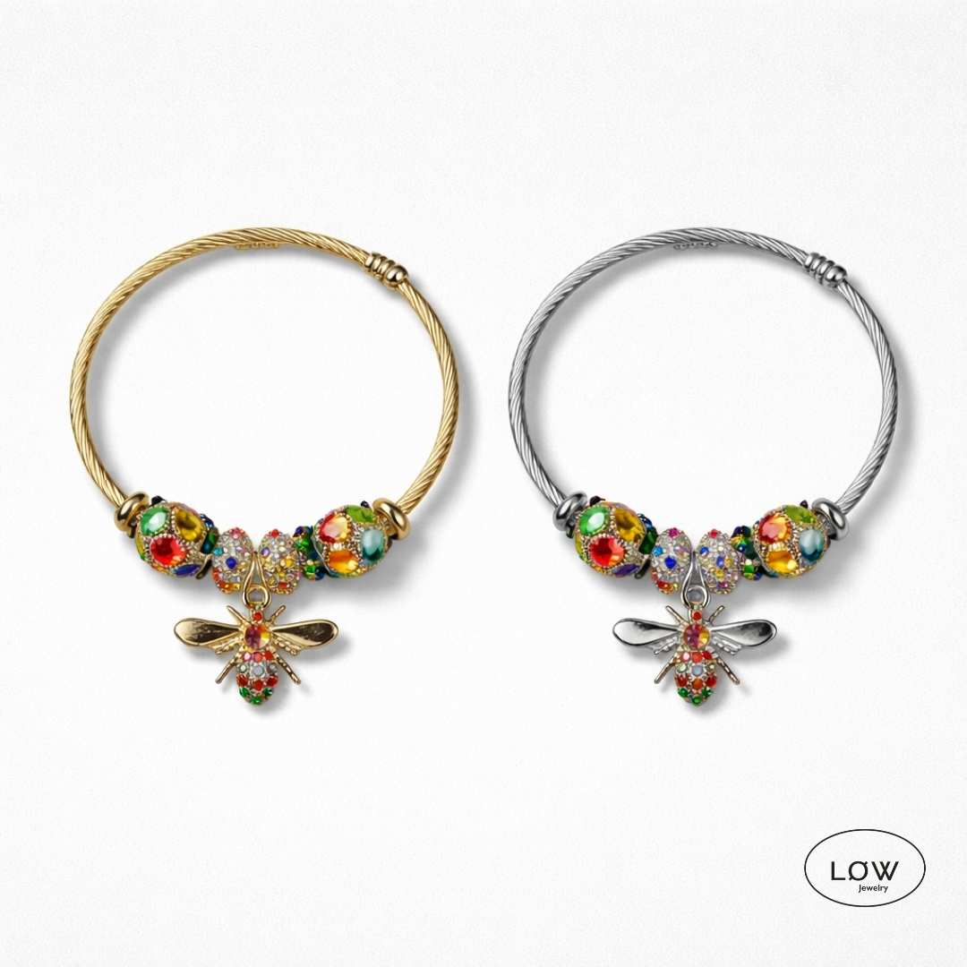 Bee Charm Cable Bracelet Multi Color Gold - Image 5