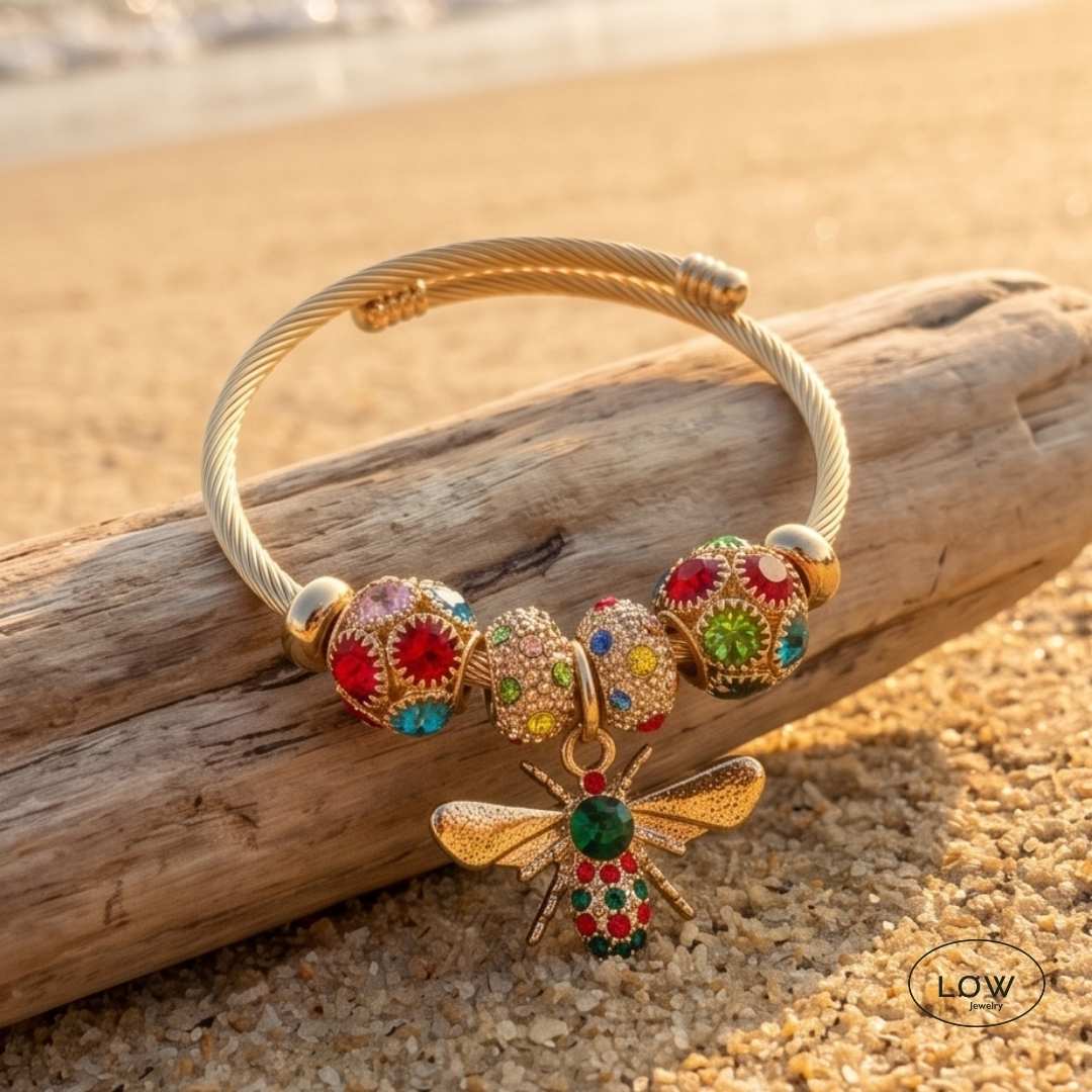 Bee Charm Cable Bracelet Multi Color Gold