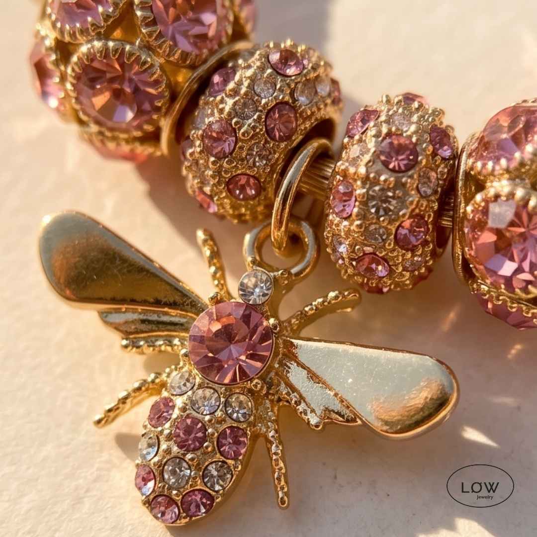 Bee Charm Cable Bracelet Pink Gold - Image 4