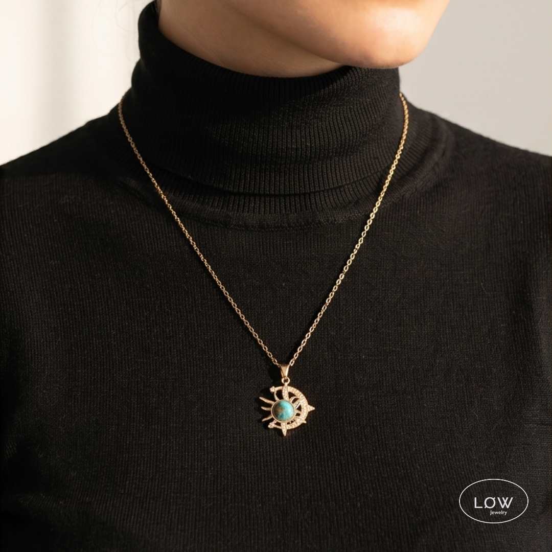 Celestial Earth Moon Necklace Gold - Image 3