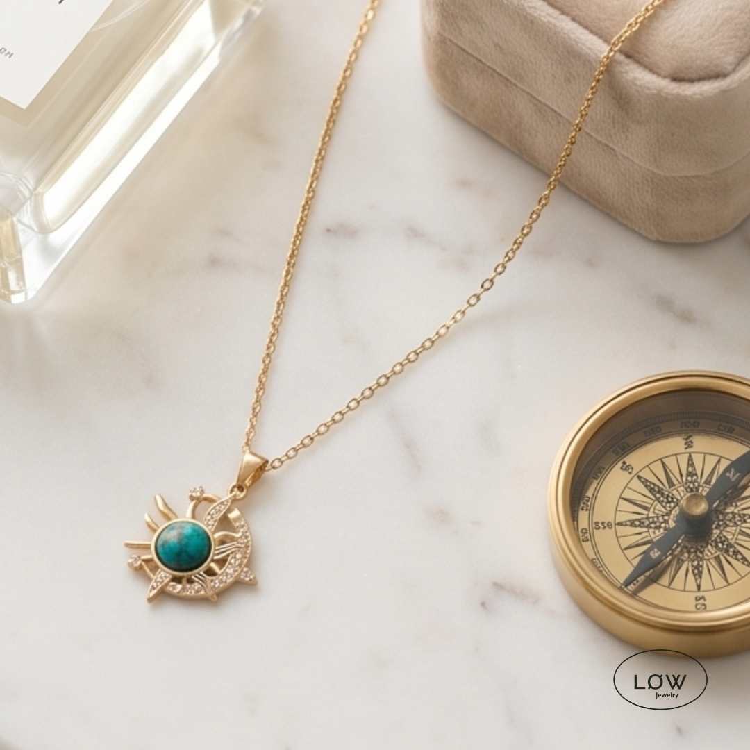 Celestial Earth Moon Necklace Gold
