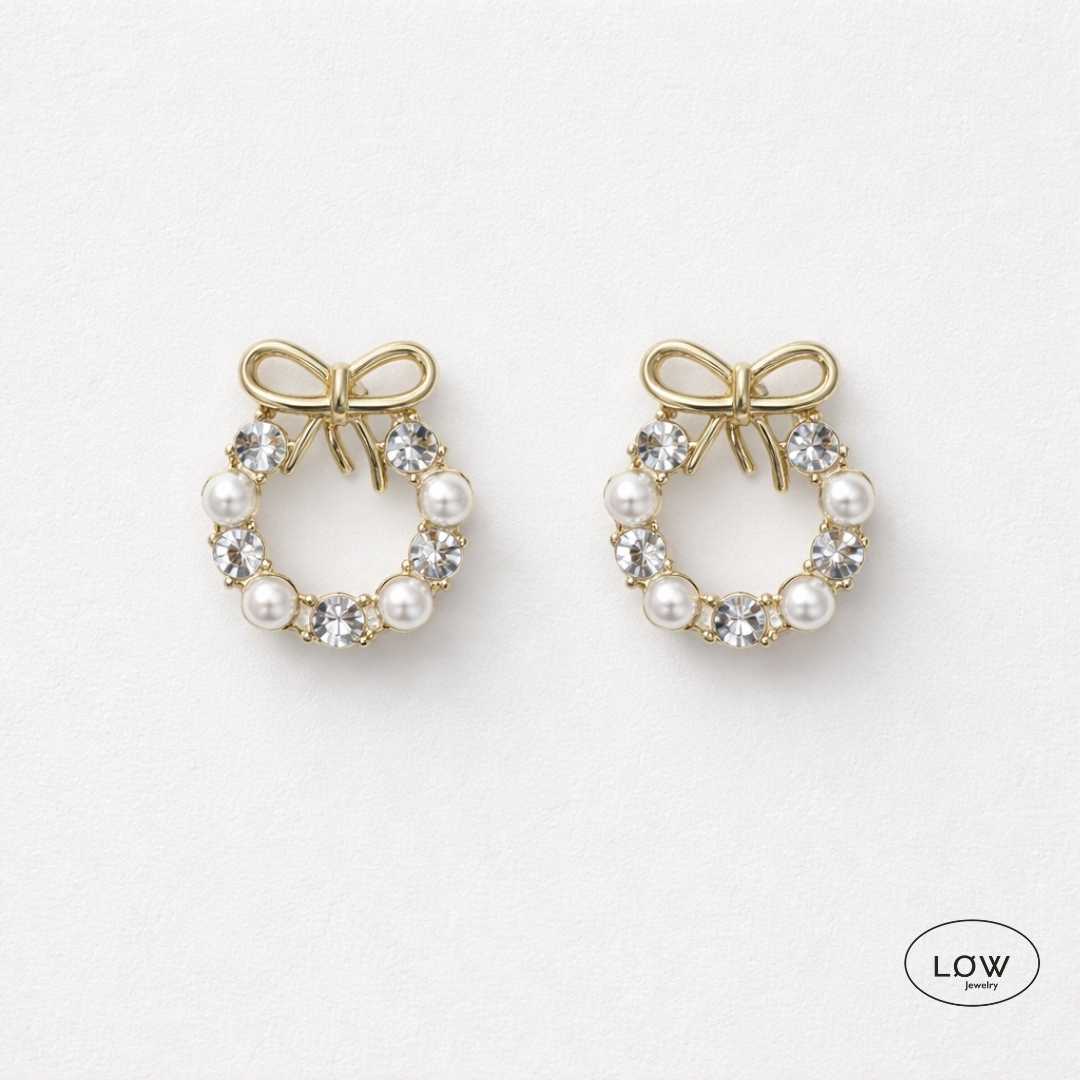 Colette Pearl Bow Stud Earrings Gold - Image 6