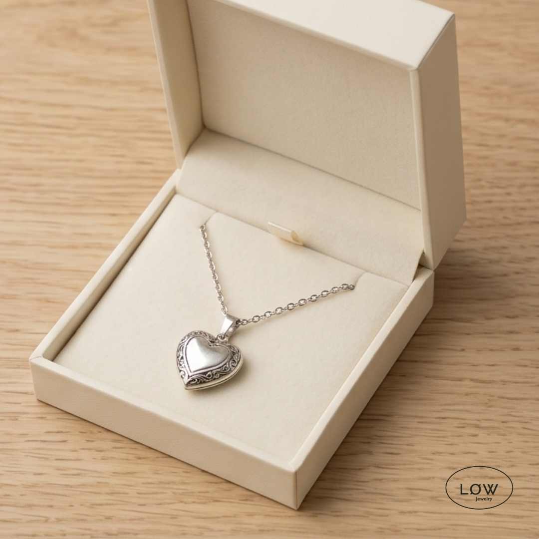 Minimal Heart Locket Necklace Silver - Image 2