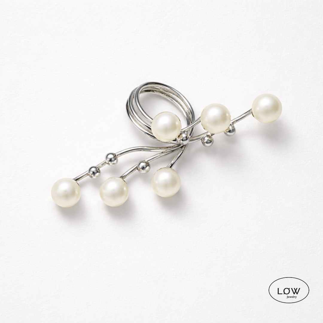 Silver Pearl Statement Open Ring - Image 5
