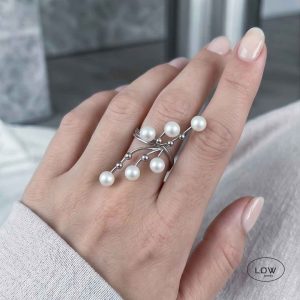 Silver Pearl Statement Open Ring
