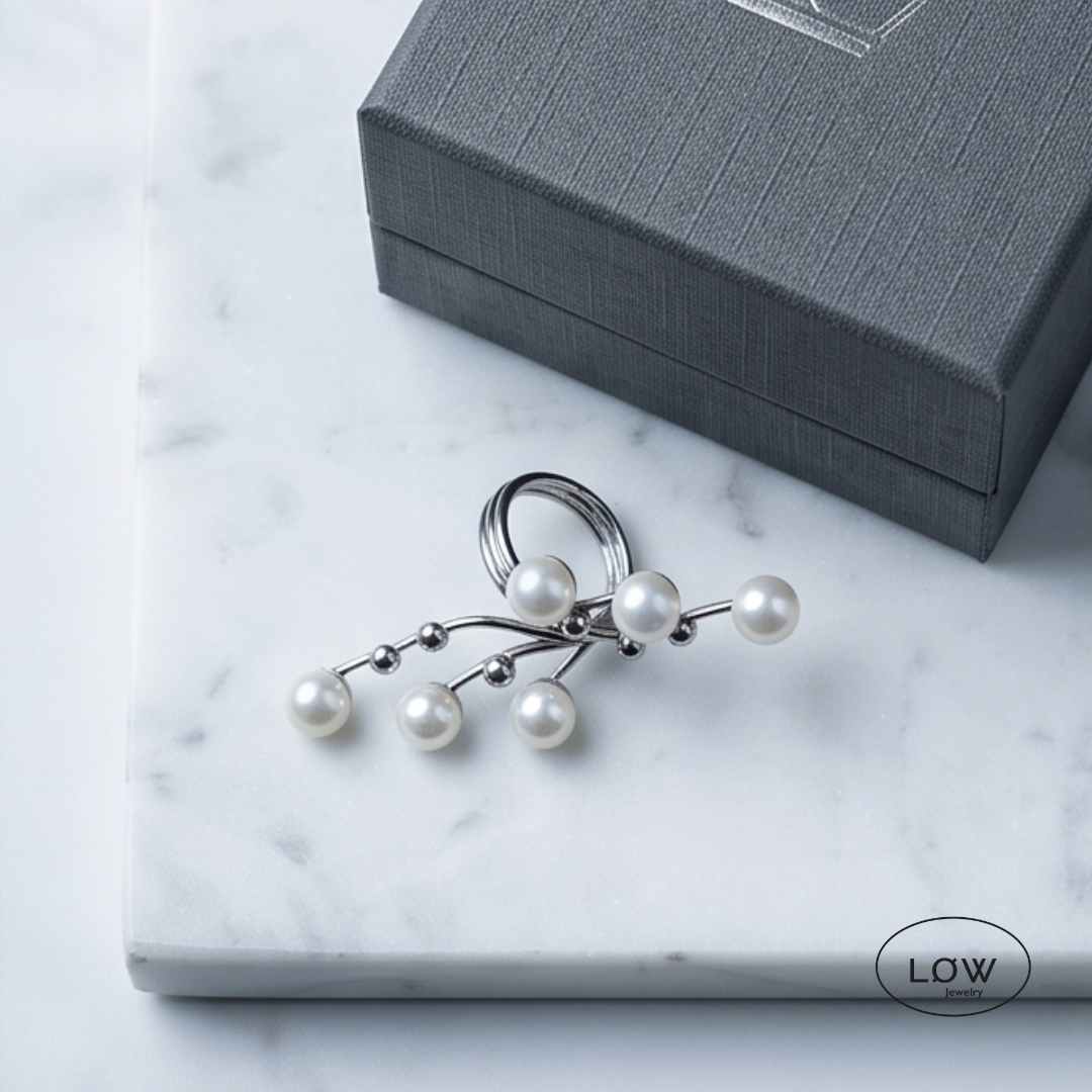 Silver Pearl Statement Open Ring - Image 4
