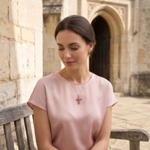 Pink Zircon Cross Pendant Necklace