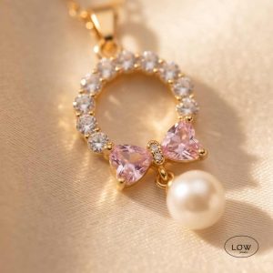 Rosalie Pearl Bow Necklace Gold