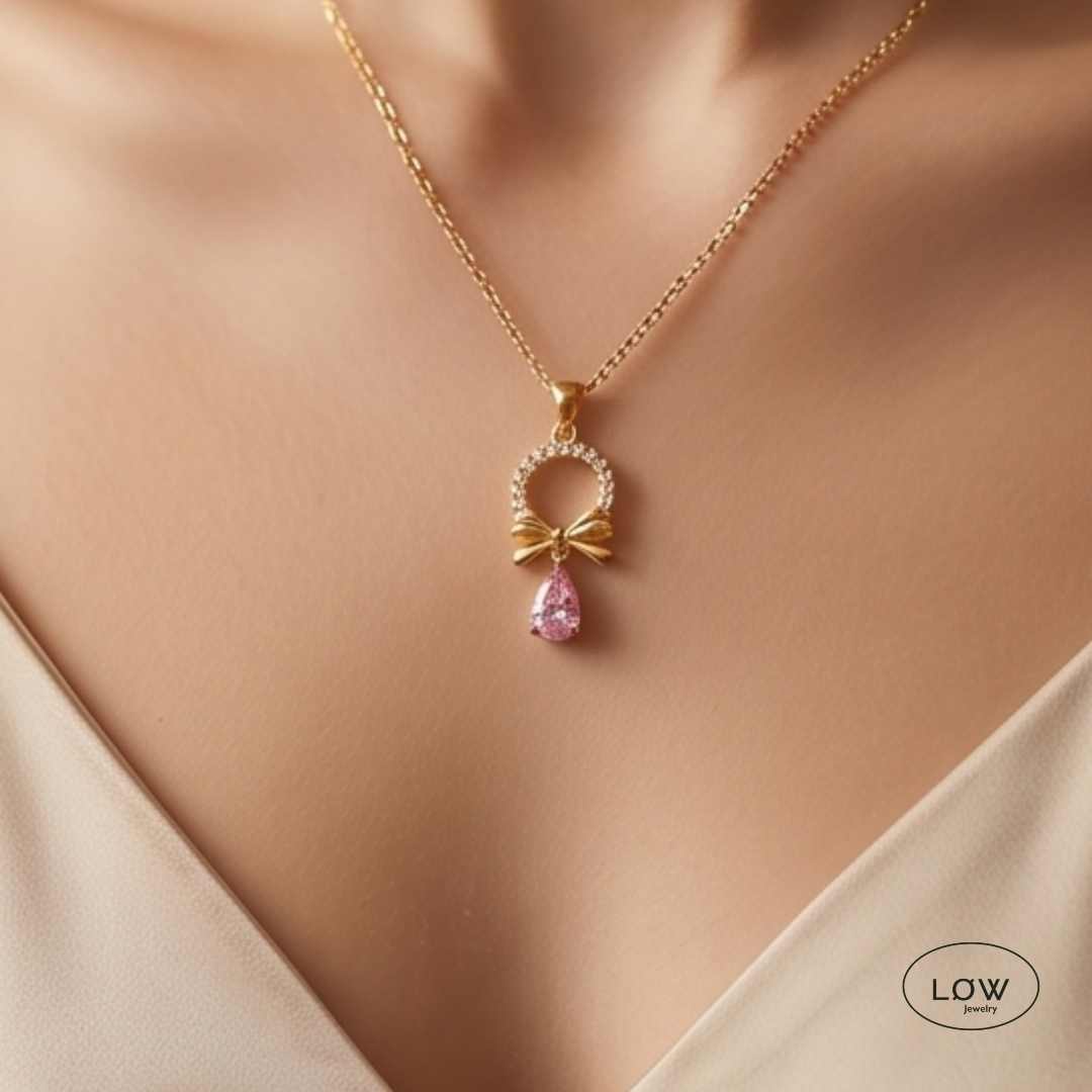 Roselle Bow Drop Necklace Gold - Image 5