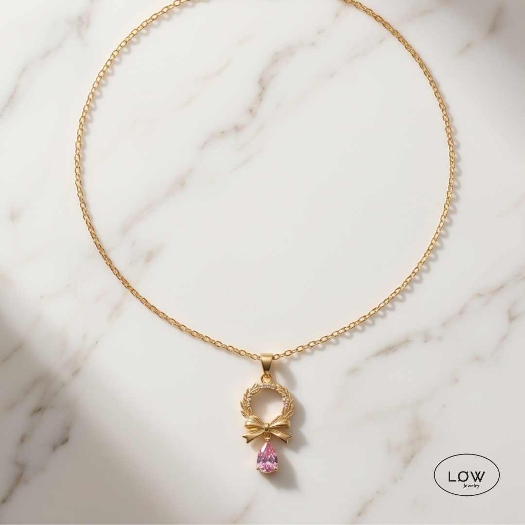 Roselle Bow Drop Necklace Gold - Image 2