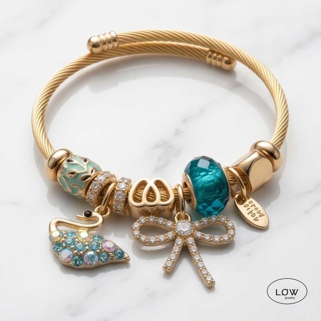 Swan & Bow Charm Bracelet Gold - Image 6