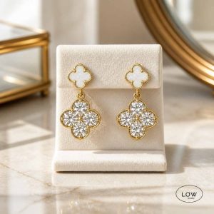 Twin Clover Drop Earrings Gold